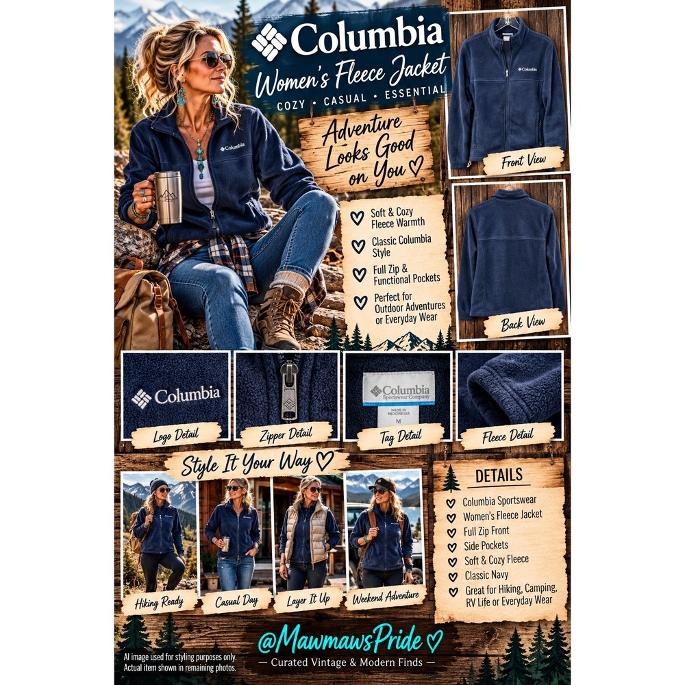 Columbia Navy Fleece Jacket Women's Full Zip Gorpcore Hiking Outdoor Cozy